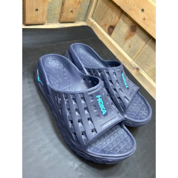 Hoka One One Mens 9 Womens 11 Navy Blue Recovery Slide Sandals Lightweight - Picture 2 of 8